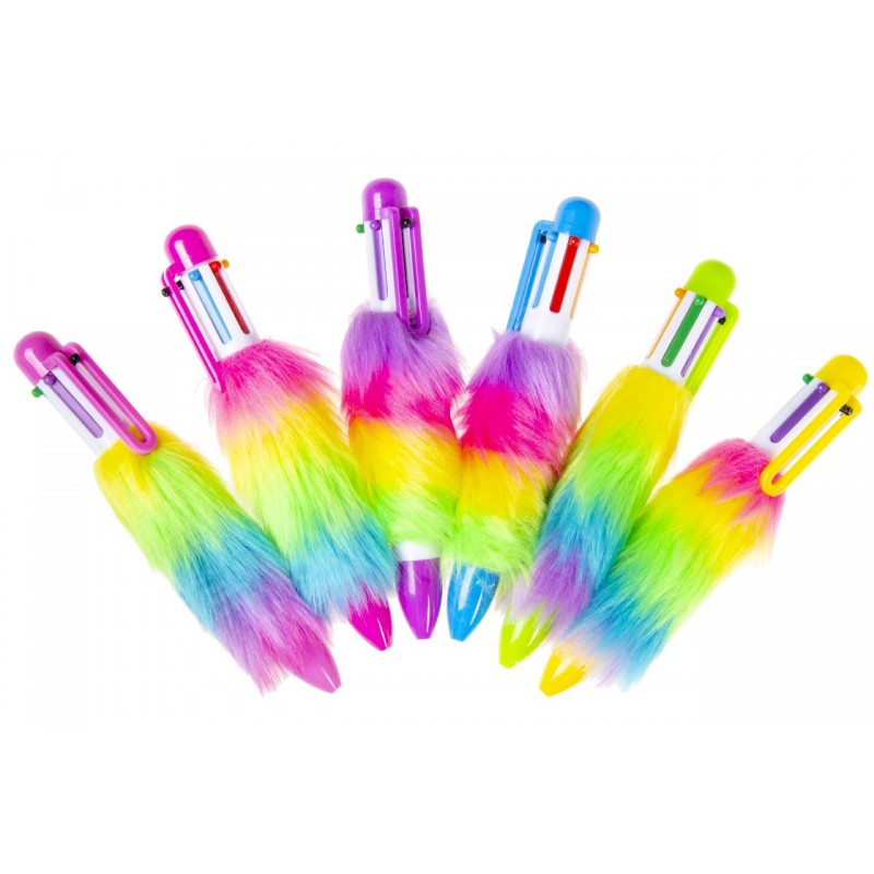 Stylo Bille 6 Couleurs Peluche Arc-en-Ciel