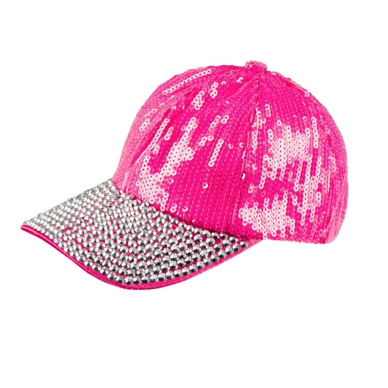 Casquette Bling Bling Strass et Sequins Rose