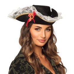 Chapeau Tricorne de Pirate Noir Femme avec Dentelle