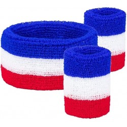 Bandeau et Bracelets Eponge Supporter Bleu Blanc Rouge 3 Pièces