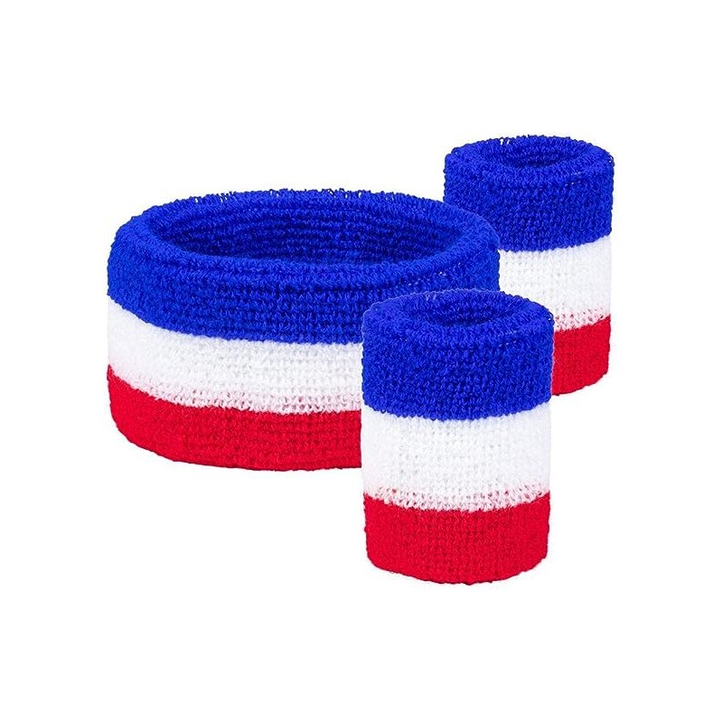 Bandeau et Bracelets Eponge Supporter Bleu Blanc Rouge 3 Pièces