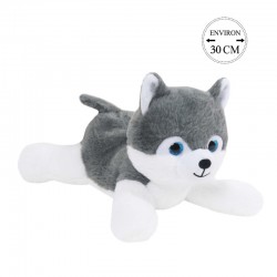 Peluche Chien Husky Couché 30cm