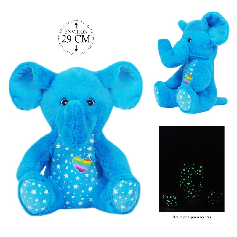 Peluche Eléphant Assis Phosphorescent 29cm