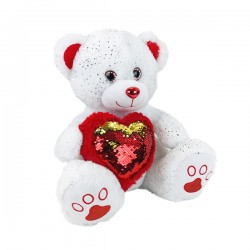 Peluche Géante Ours Assis Blanc Paillettes Avec Coeur Sequin 60cm