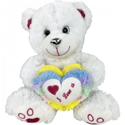 Peluche Ours Assis Blanc Paillettes Avec Coeur 25cm