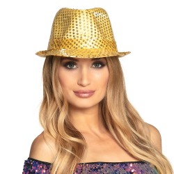 Accessoire chapeau borsalino disco à paillettes couleur dorée