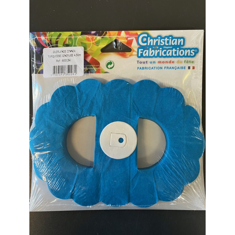 Guirlande Zinnia Bleu Turquoise Papier Ignifugé 4,50 Mètres