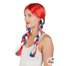 Perruque Avec Tresses Bleu, Blanc, Rouge