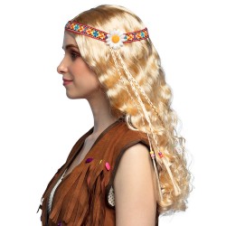 Perruque Hippie Longue Ondulée Blonde Avec Bandeau