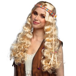 Perruque Hippie Longue Ondulée Blonde Avec Bandeau