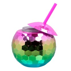 Gobelet Réutilisable Boule Disco Multiclore Avec Paille