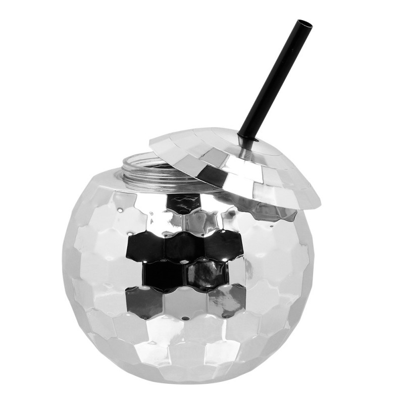 Gobelet Réutilisable Boule Disco Argent Avec Paille