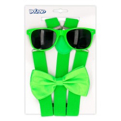 Accessoires De Déguisement Vert Fluo (Bretelles, Lunettes, Noeud Papillon)