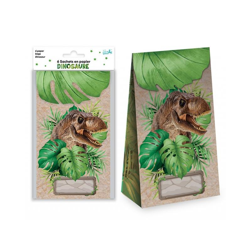 Sacs à Cadeaux en Papier Dinosaure 6 Pièces