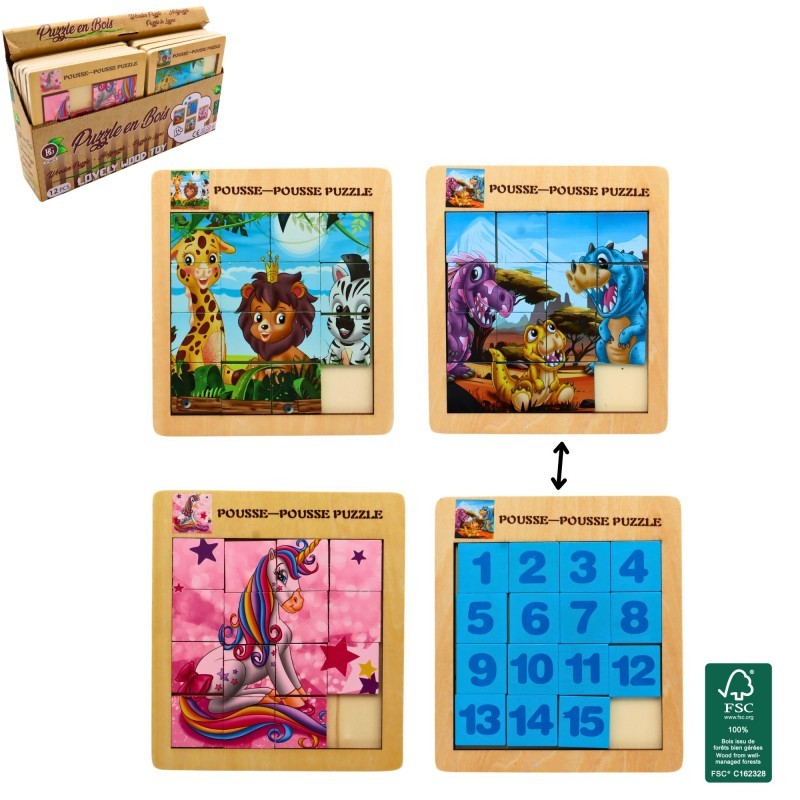 Puzzle Pousse-Pousse Bois 2en1 Assortis