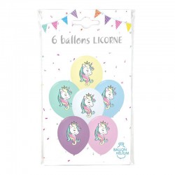 Ballons de Baudruche Multicolore Imprimé Licorne - 6 Pièces