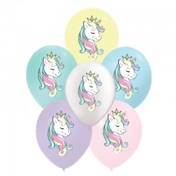 Ballons de Baudruche Multicolore Imprimé Licorne - 6 Pièces