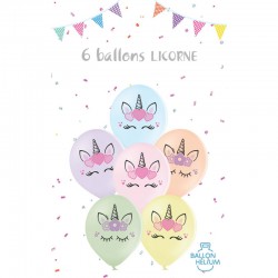 Ballons de Baudruche Multicolore Imprimé Licorne - 6 Pièces