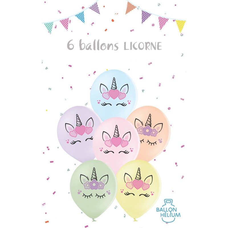 Ballons de Baudruche Multicolore Imprimé Licorne - 6 Pièces