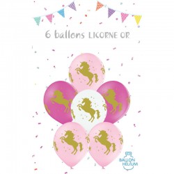 Ballons de Baudruche Imprimé Licorne Dorée - 6 Pièces