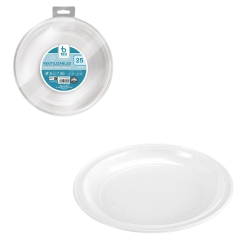 Assiettes Rondes en Plastique Réutilisable Blanc 17cm - 25 Pièces