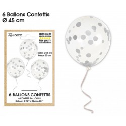 Ballons de Baudruche Confettis Argent 6 Pièces