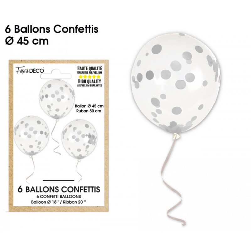 Ballons de Baudruche Confettis Argent 6 Pièces