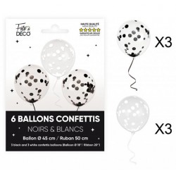 Ballons de Baudruche Confettis Noir et Blanc 6 Pièces