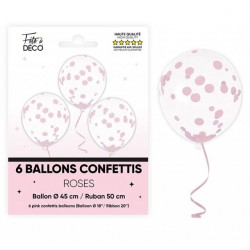 Ballons de Baudruche Confettis Rose Poudré 6 Pièces