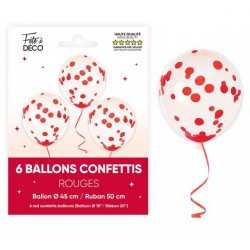 Ballons de Baudruche Confettis Rouge Cerise 6 Pièces