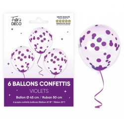 Ballons de Baudruche Confettis Violet 6 Pièces