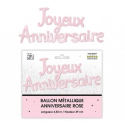 Guirlande Ballon Métallique Joyeux Anniversaire Rose Poudré