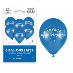 Ballons de Baudruche Métalliques Joyeux Anniversaire Bleu Touareg 6 Pièces