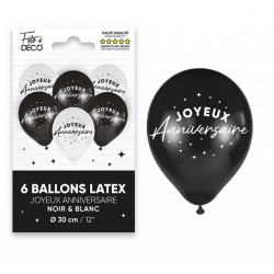 Ballons de Baudruche Métalliques Joyeux Anniversaire Noir Et Blanc 6 Pièces