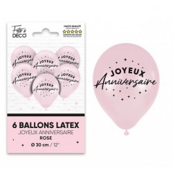 Ballons de Baudruche Métalliques Joyeux Anniversaire Rose Poudré 6 Pièces