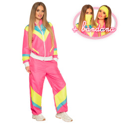 Déguisement Femme Survêtement Rétro Rose Fluo