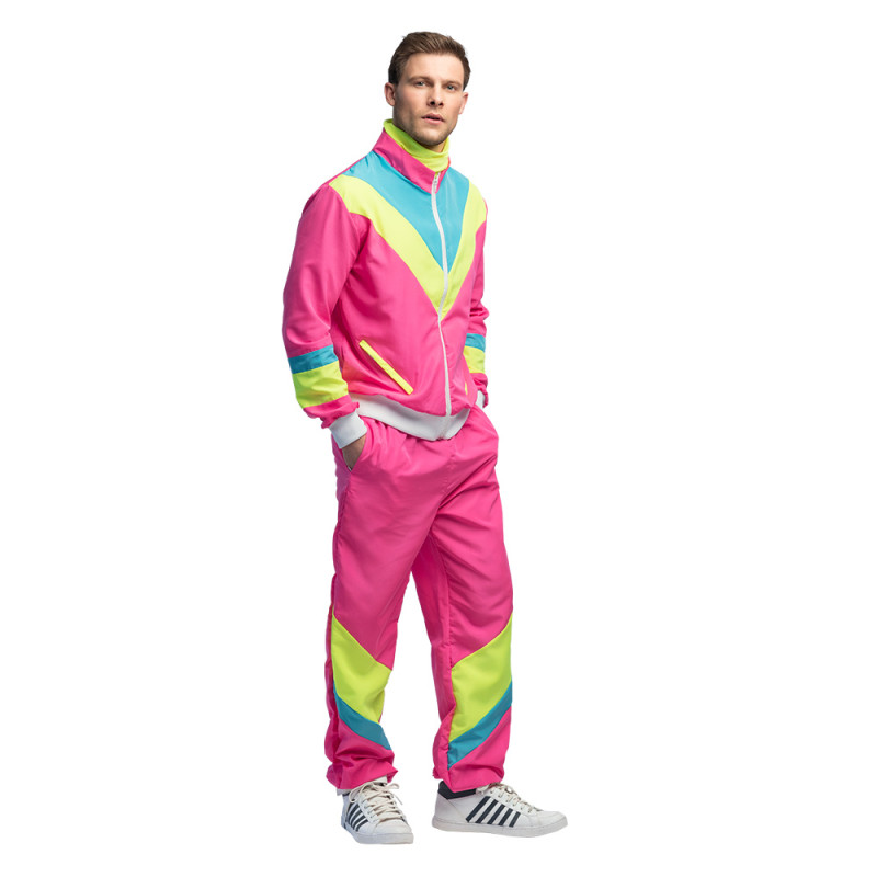 Déguisement Homme Survêtement Rétro Rose Fluo