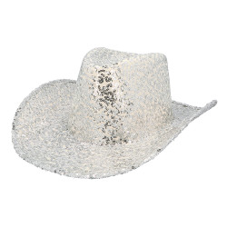 Chapeau de Cowgirl Rodéo Sequin Argent