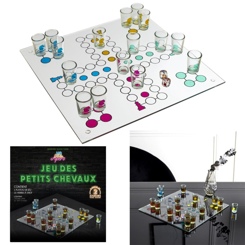 Jeu à Boire Petits Chevaux en Verre Jeu à Boire Petits Chevaux en Verre