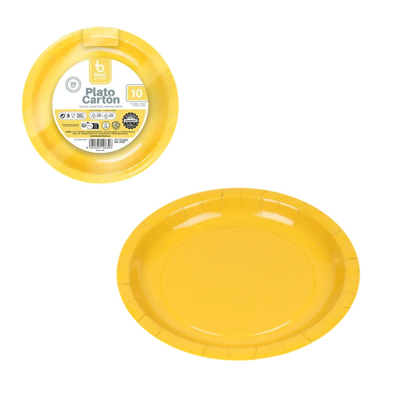 Assiettes Rondes en Carton 20cm Jaune - 10 Pièces Assiettes Rondes en Carton 20cm Jaune - 10 Pièces