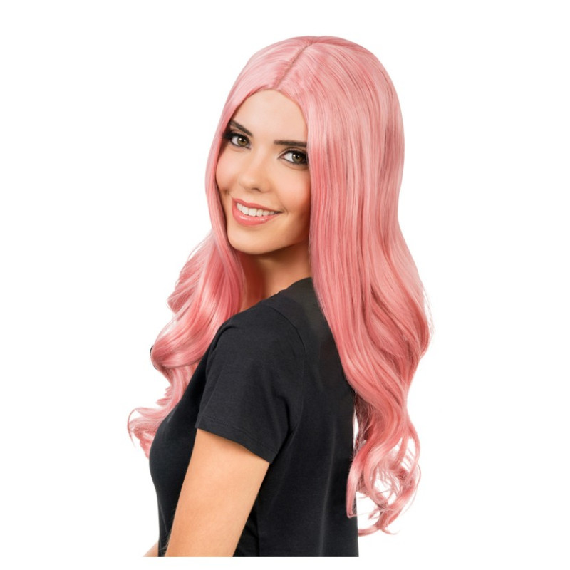 Perruque Luna Cheveux Long Ondulés Rose Pastel