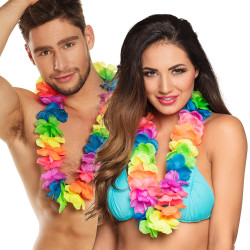 Collier de Fleurs Hawai Fluo Multicolore