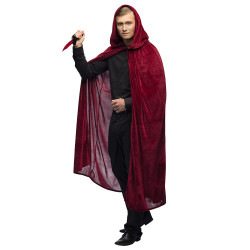 Déguisement Cape Capuche Velours Bordeaux Luxe 170cm