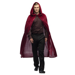 Déguisement Cape Capuche Velours Bordeaux Luxe 170cm