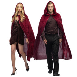 Déguisement Cape Capuche Velours Bordeaux Luxe 170cm