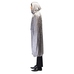 Déguisement Cape Capuche Velours Gris Luxe 170cm