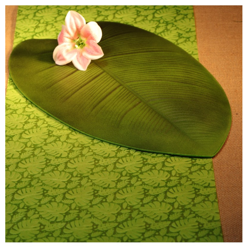 Chemin De Table Intissé Feuilles Tropical en Reliefs