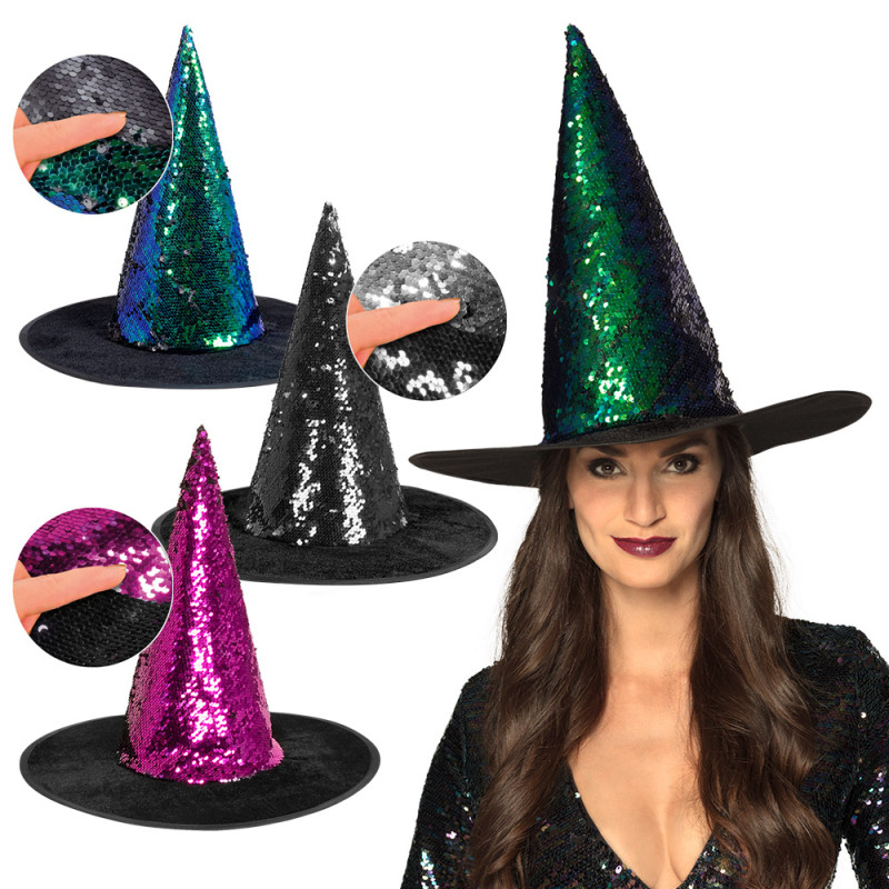 Chapeau De Sorcière Sequins Réversible Couleurs Assorties