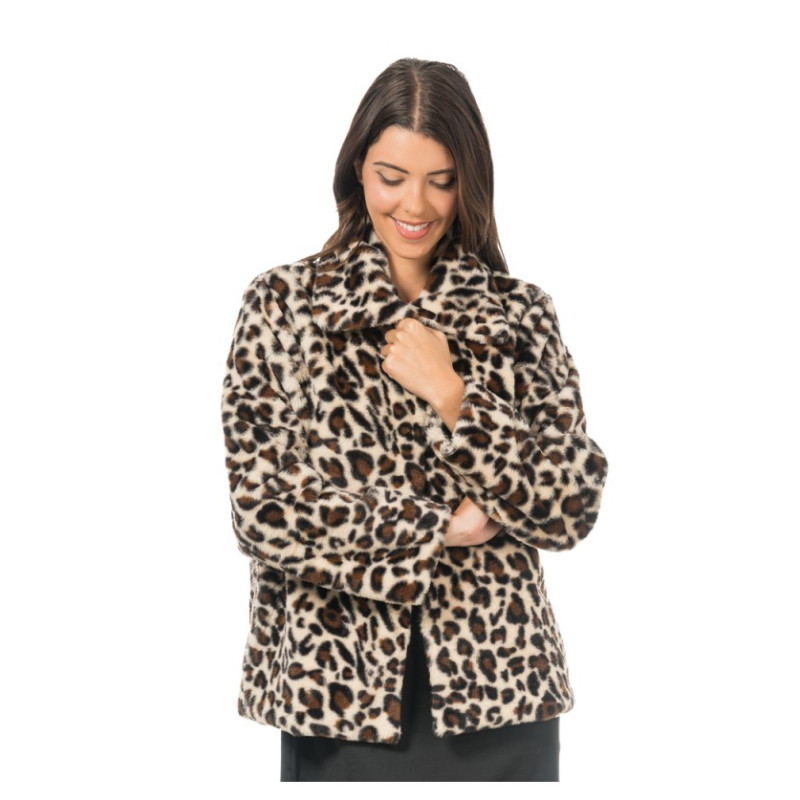Veste Effet Fourrure Imprimé Leopard Femme