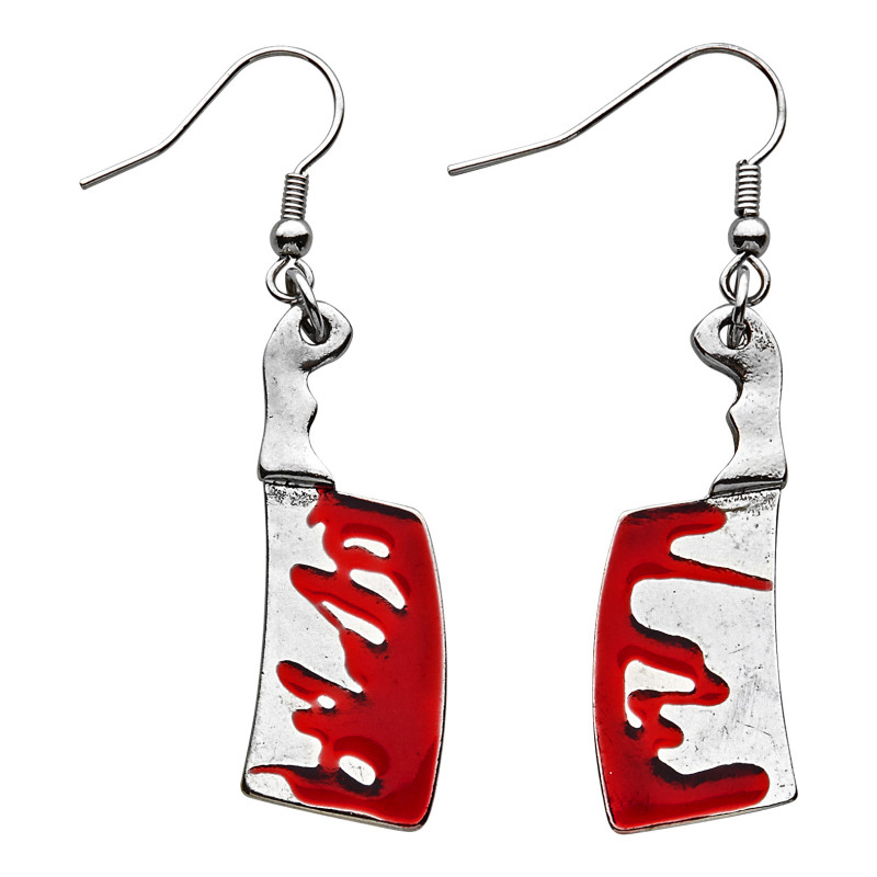 Boucles d'Oreilles Halloween Hachoir Ensanglantés